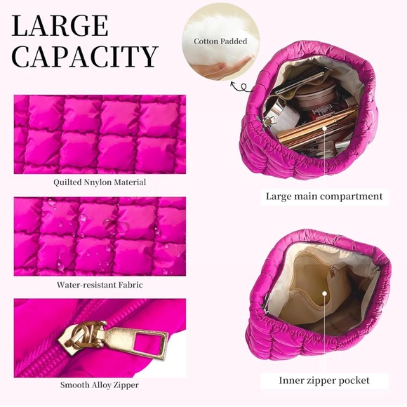 NEW Puffy Hot Pink Pouch w/ Gold-Tone Hardware - Picture 3 of 5